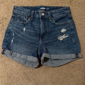 Old Navy O.G. High Rise Distressed Blue Denim Jean Cuffed Shorts. NWOT